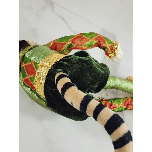 Christmas Jester Monkey Victorian Stuffed Harlequin Large 15" Green 90s Vintage - Picture 14 of 15